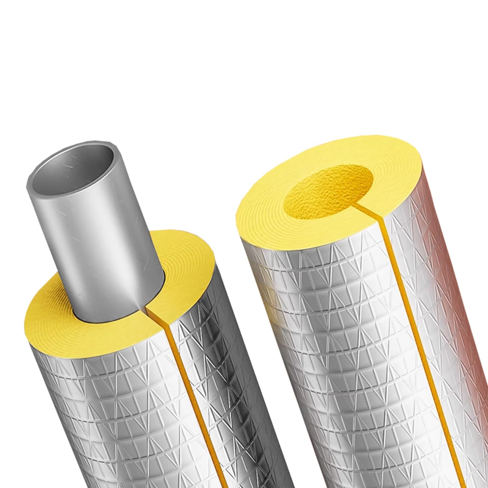Elástico Aislamiento de Tuberías, Autoadhesivo Anticongelante Aluminum Foil Vidrio Lana de Roca Aislante Tubería para Tubo de Agua Fría Y Caliente Al Aire Libre(ID43.0mmxT50mm)
