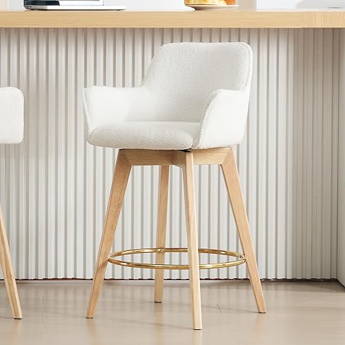 ONEVOG Boucle Taburetes de bar de 26 pulgadas de altura de mostrador, sillas altas giratorias modernas con respaldo, brazo, reposapiés y patas de