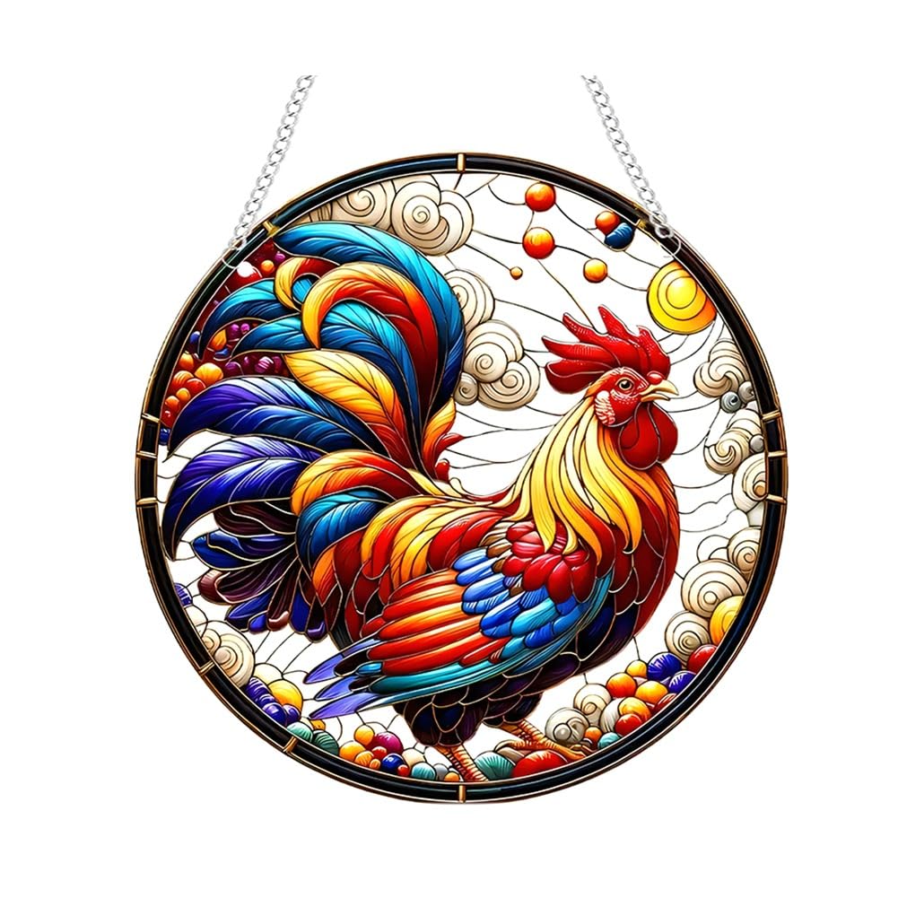 Osmond Rooster Acrylic Window Hangings 7.87" Rooster Sun Catcher Stained Glass Window Panels for Home Garden Ornament