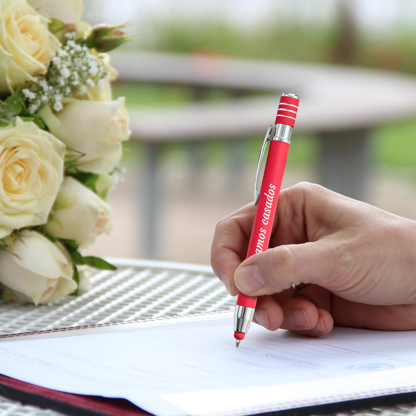 Bolígrafo de tinta negra escrito a mano - Personalice la información de su empresa - Adecuado para promociones corporativas, bodas - Bolígrafos con nombre grabado en metal personalizado - 48 Pieza