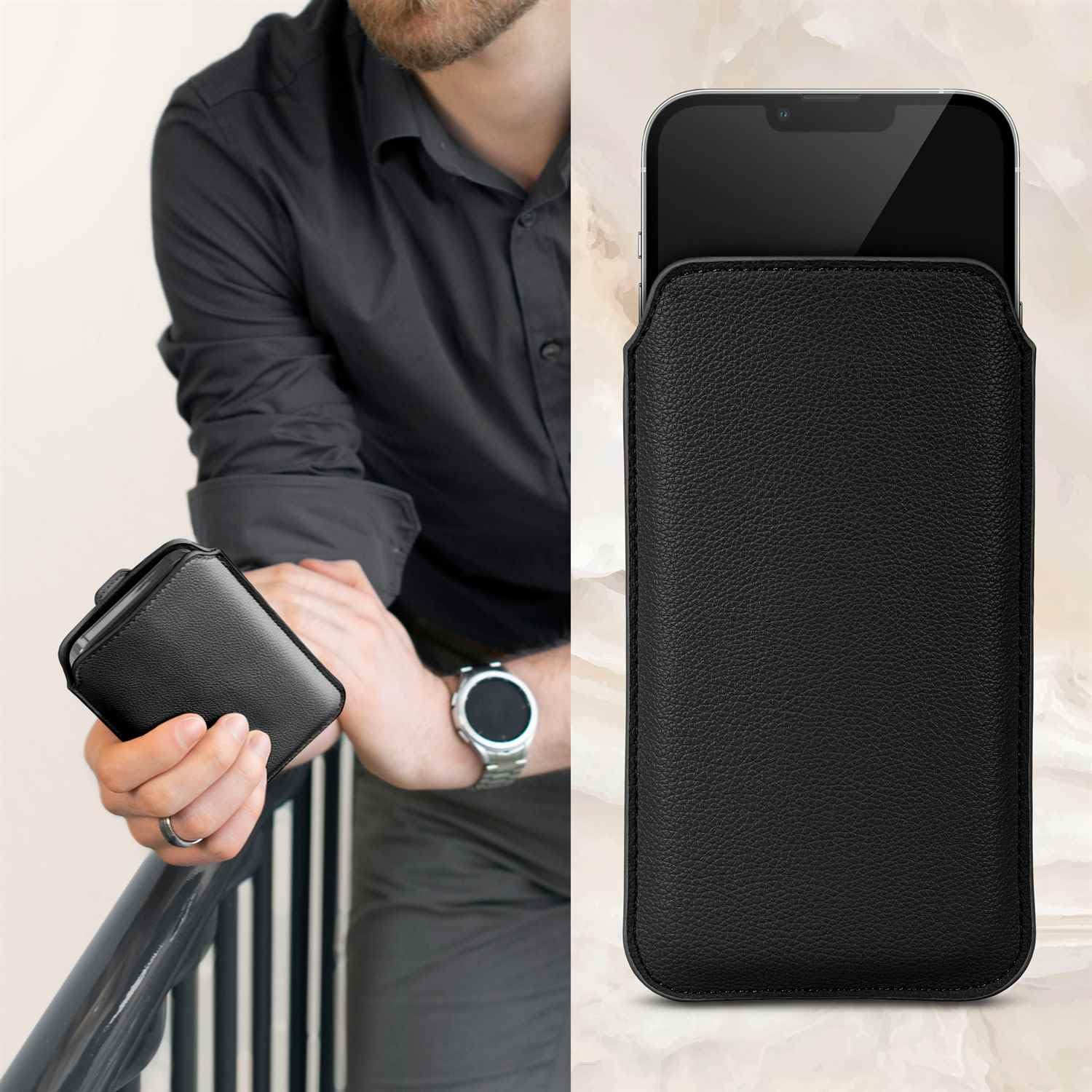 ONEFLOW Liberty Case für Samsung Galaxy S8 Handy Einsteckhülle mit Rückzugfunktion, PU Leder Handytasche, Schutzhülle mit Lasche, Sleeve Etui Hülle zum Einstecken, Schwarz