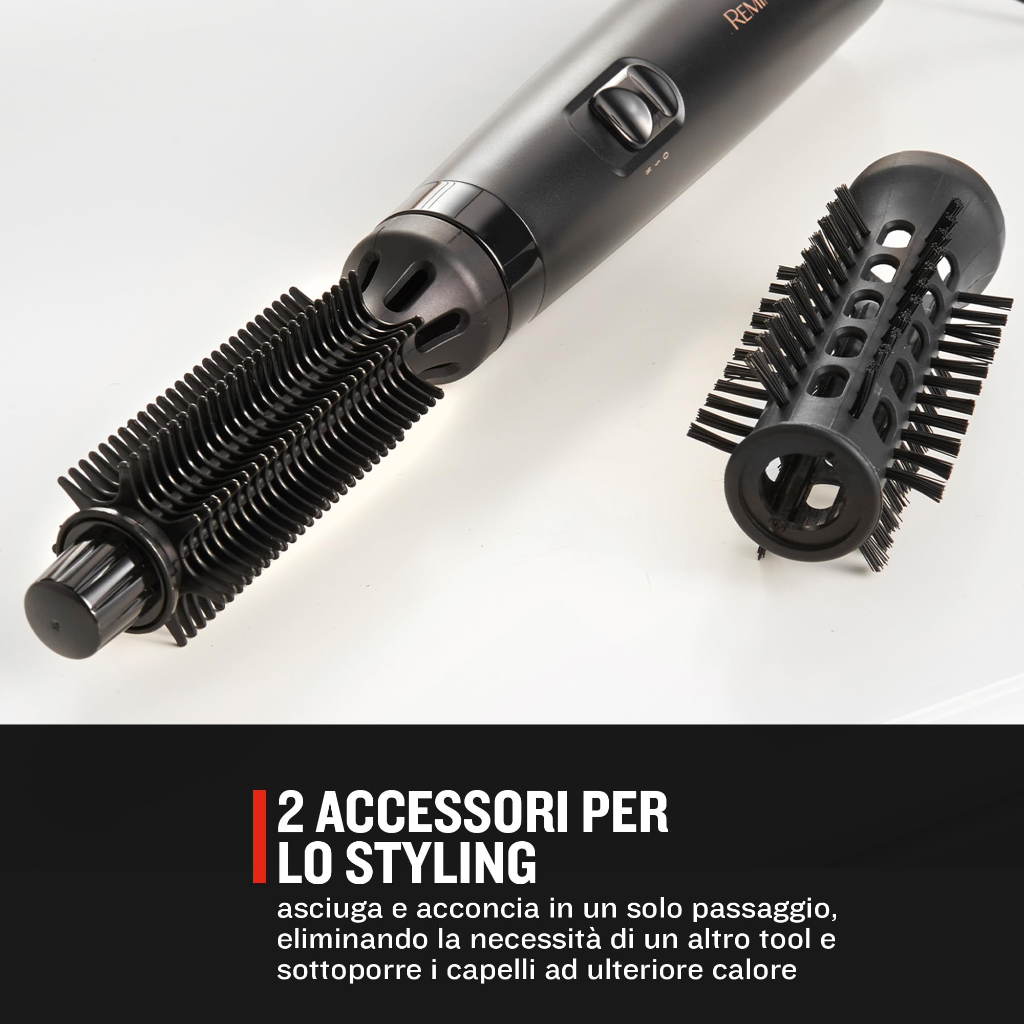 Remington Spazzola ad Aria Calda - 2 accessori: Spazzola Rotonda da 19 mm e 25 mm - Blow Dry&Style: Asciuga e Modella, ideale per i capelli più corti, 2 livelli di riscaldamento e soffiaggio, AS7100