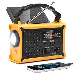 NOAA Weather Radio-12000mAh 44400mWh AM FM Emergency Portable Radio with Solar Panel Hand Crank AC Input Rechargeable Battery