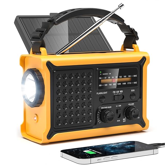 NOAA Weather Radio-12000mAh 44400mWh AM FM Emergency Portable Radio with Solar Panel Hand Crank AC Input Rechargeable Battery