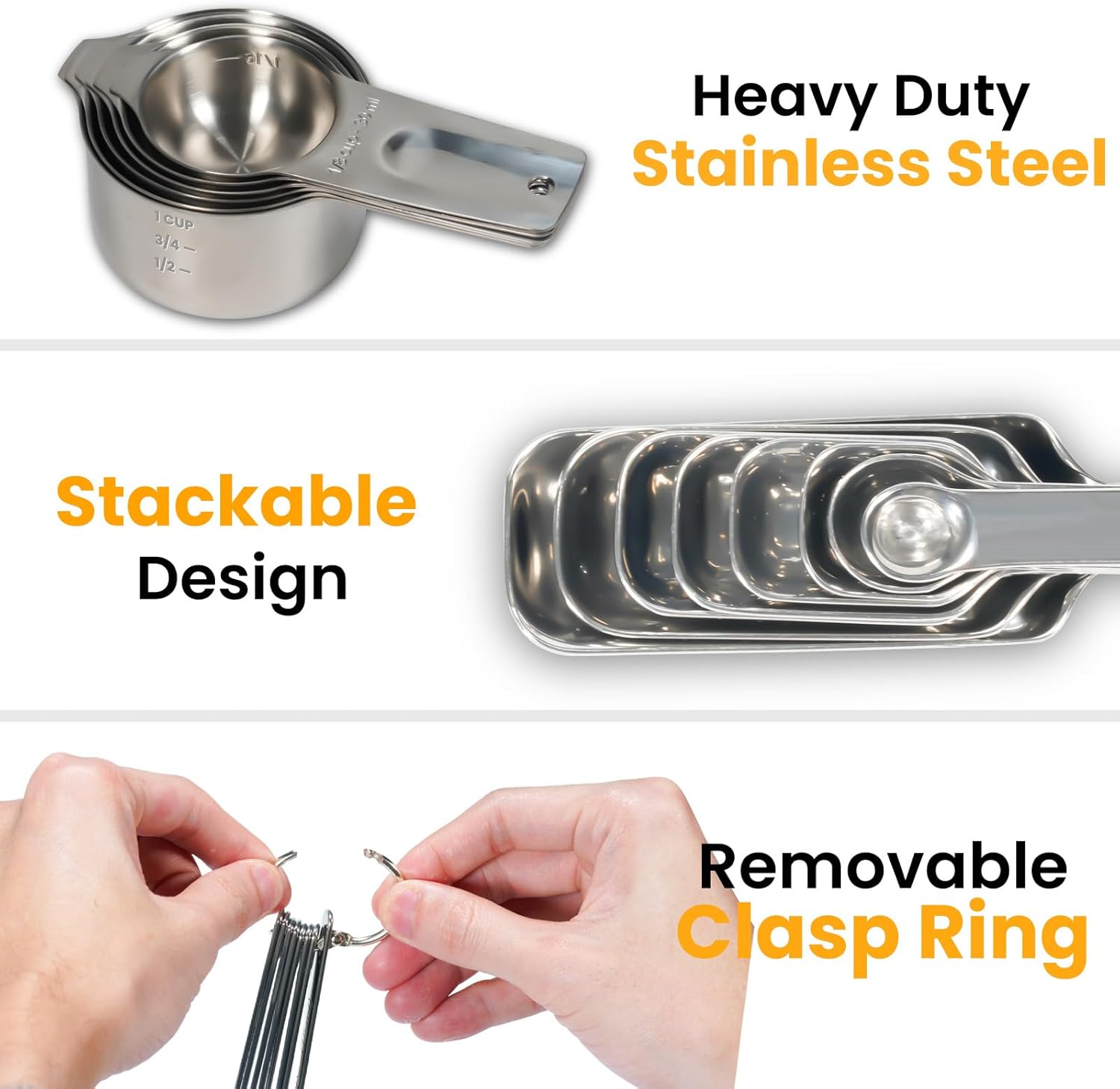 21 Pieces YUNNKEEY Measuring Cups and Spoons Set - Includes 7 Stainless Steel Measuring Cups, 8 Rectangular & 5 Mini Measuring Spoons with Leveler Fits Spice Jars, Ideal for Dry and Liquid Ingredients - Image 5