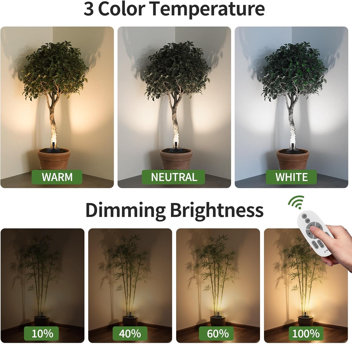 Zoomable Spot Lights Indoor, Wireless 3300mAh Rechargeable Spotlight, Uplights Indoor with Remote Dimmable, 3CCT & Timer, Uplighting for Accent Lighting, Plant, Tree, Artwork,Pictures (1 Pack)