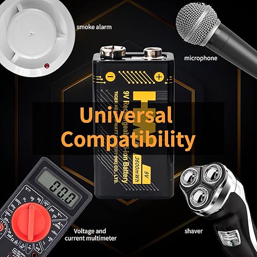 Miniatura 7 de HW Baterías recargables de 9 V, paquete de 4 baterías recargables de iones de litio de alto rendimiento de 9 voltios con cargador, recarga hasta