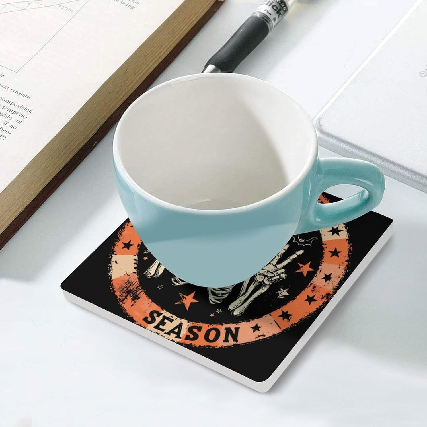 Skull Skeleton Bones Ceramic Coasters Square Drinks Coaster Coffee Table Decor Table Coaster for Home Bar