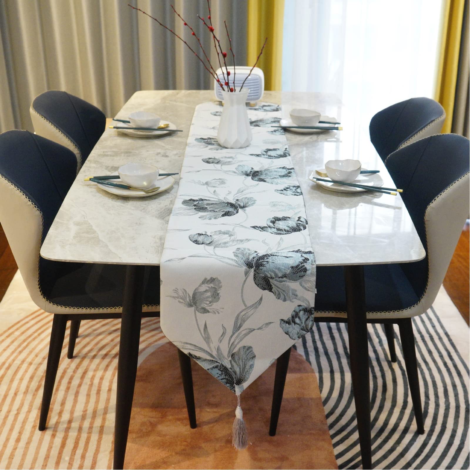 Runner da tavola bianco lungo 203 cm, runner da tavola con nappe per matrimoni, vacanze, cucina, feste, sala da pranzo, 33 x 200 cm, perfetta decorazione per la casa