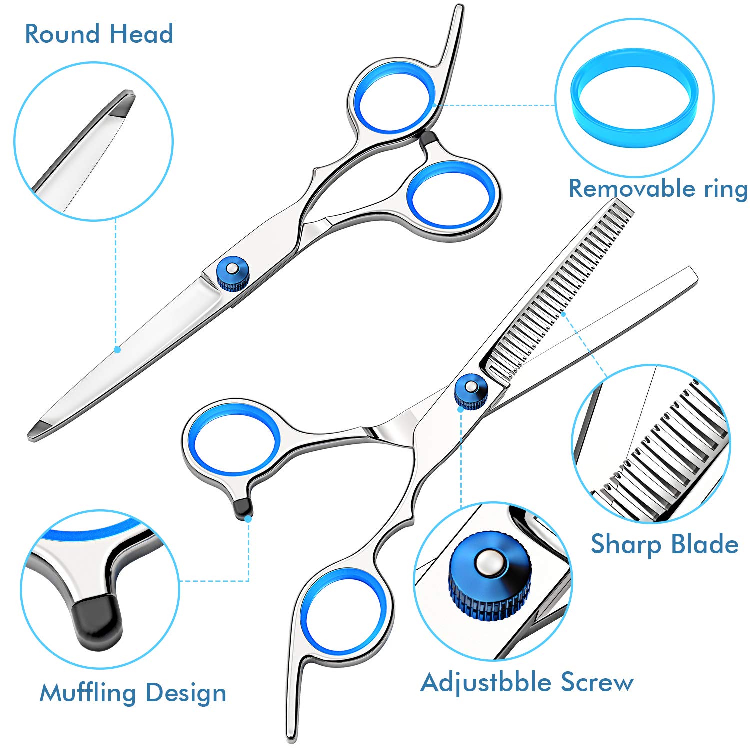 Hair Cutting Kits Shears Scissors Hair Cutting Set, Portable Home Haircutting Barber Salon Thinning Shears Kit with Comb,Clips and Case for Men/Women(Silver) : Beauty & Personal Care