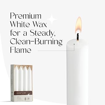 Leor & Lair 6 Inch Short Taper Candles, Pack of 8 White Candlesticks | 5 Hour Burn Unscented Short Candle Sticks for Christmas, Weddings, Dinner & Decoration