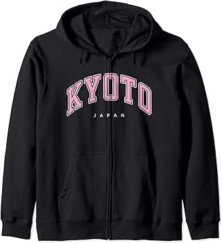 Amazon.com: Kyoto Japan Varsity Style Pink Text Zip Hoodie