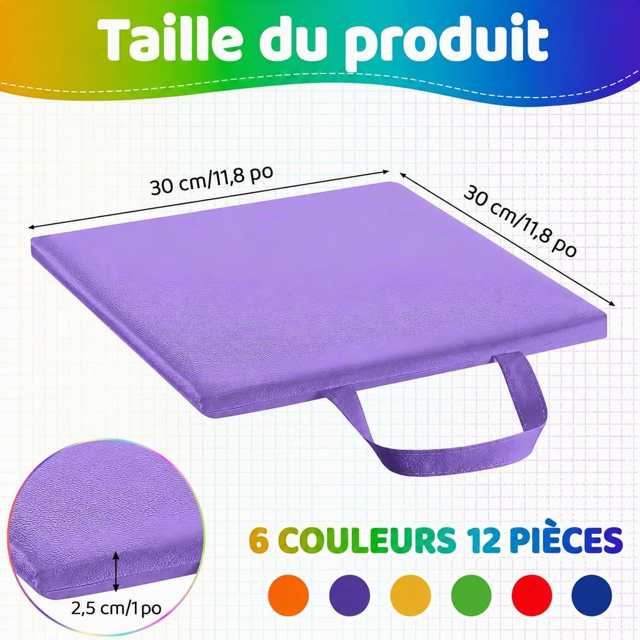 Lot de 12 Coussins de Sol Imperméables, 30 x 30 x 2,5 cm, Cuir PU