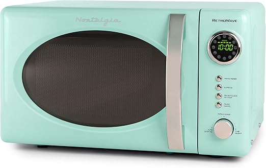 Amazon.com: Nostalgia RMO7AQ Retro 0.7 pies cúbicos 700 W horno microondas  encimera, 12 ajustes de cocción preprogramados, reloj digital, interior  fácil de limpiar, color aguamarina : Todo lo demás