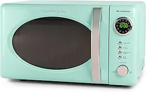 Nostalgia Retro Compact Countertop Microwave Oven - 0.7 Cu. Ft. - 700-Watts with LED Digital Display - Child Lock - Easy Clean Interior - Teal
