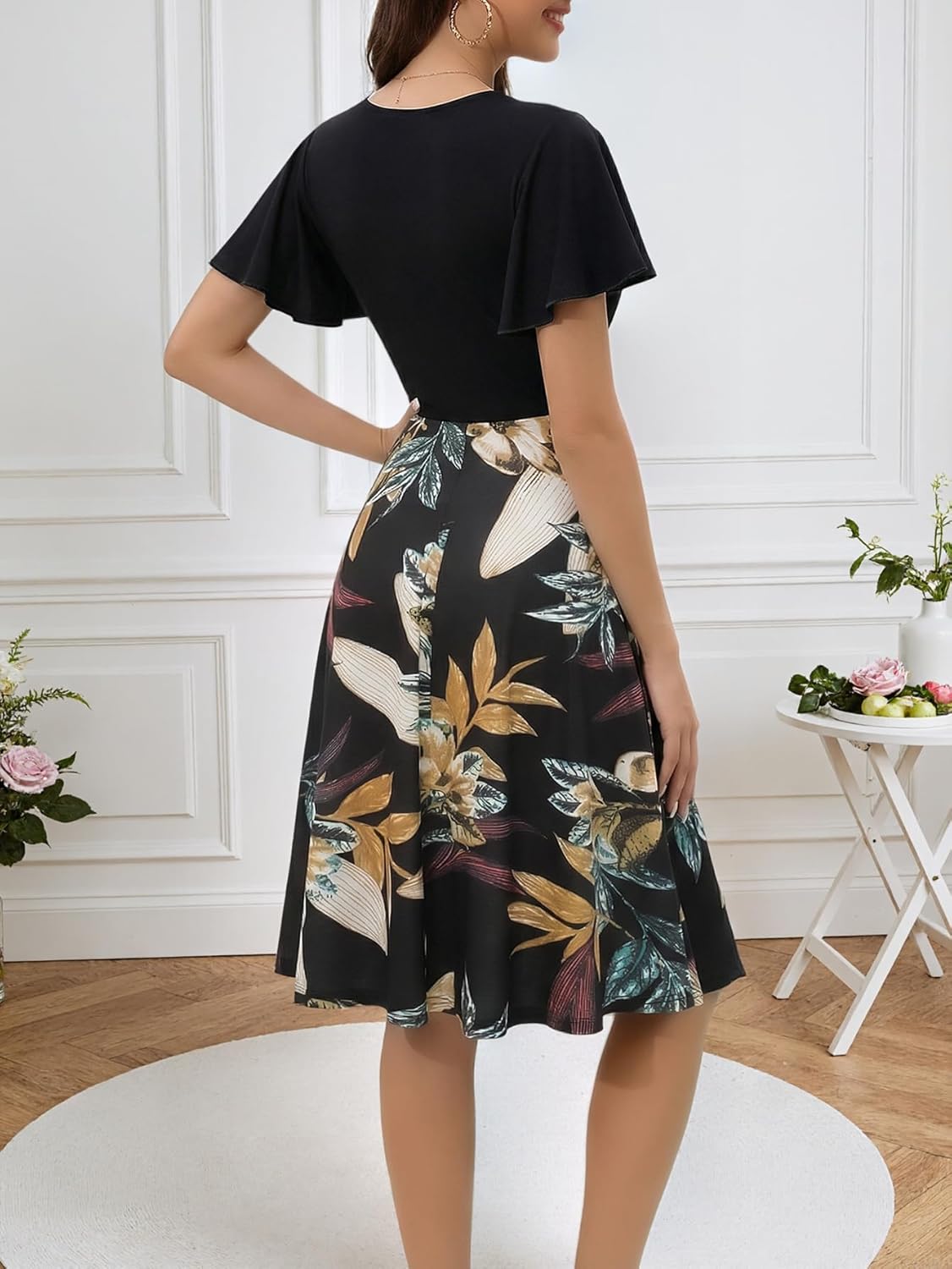 Women's Summer Dress 2026 Vintage Casual Office Professional Elegant Work V Neck A Line Knee Length Dresses with Pockets 560