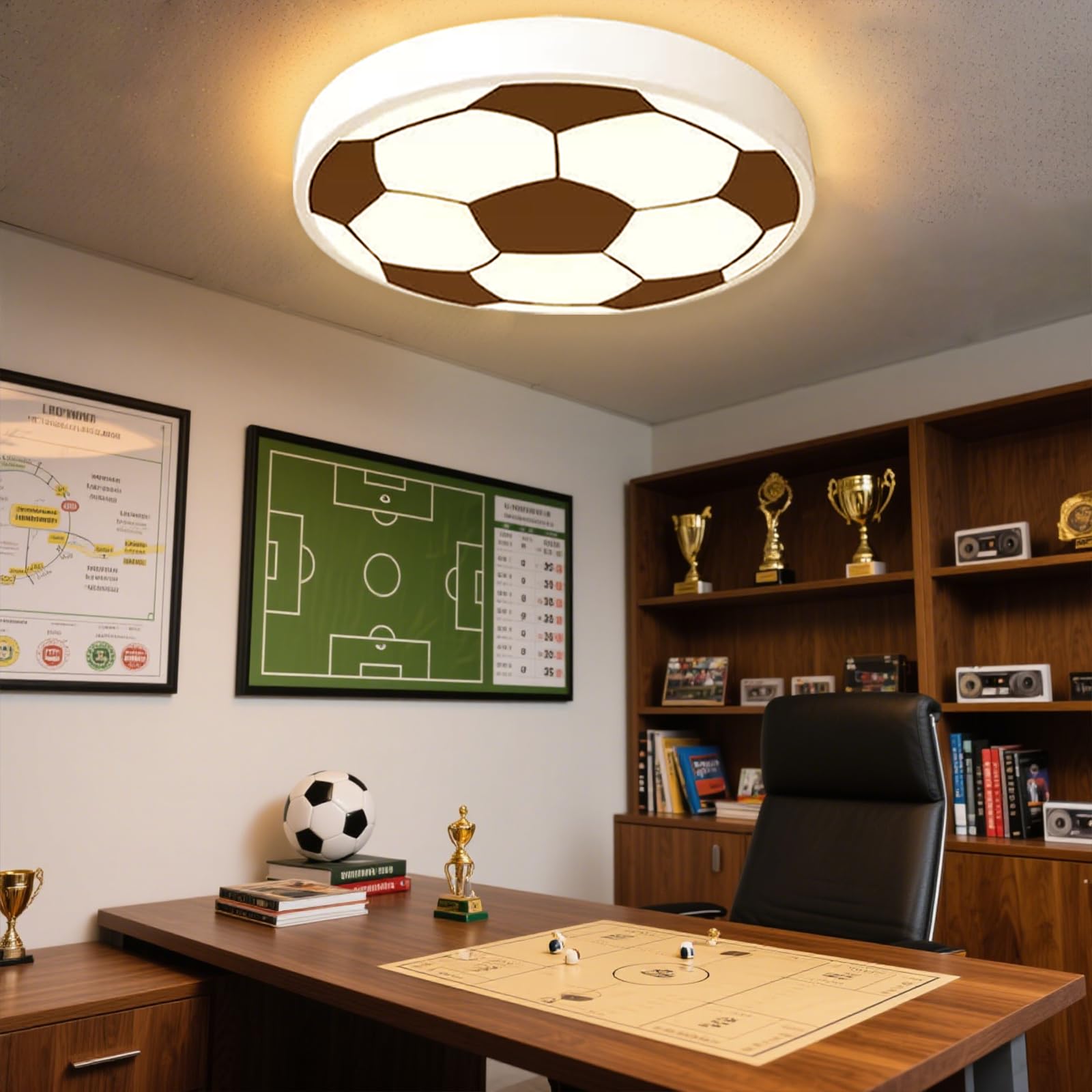 DROMEZ Lampara Techo Infantil, 48W Plafon LED Techo Regulable con Control Remoto, Fútbol Lampara Dormitorio para Habitación Niños Juvenil, Salon, 3000-6000K, Ø 40CM