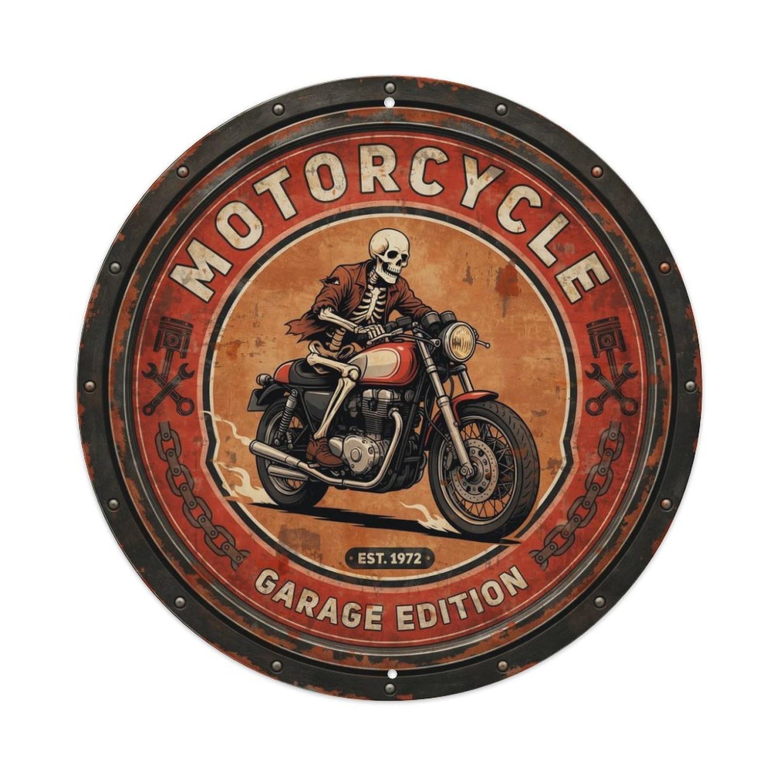Skeleton-Biker-Tin Metal Tin Sign Plaque
