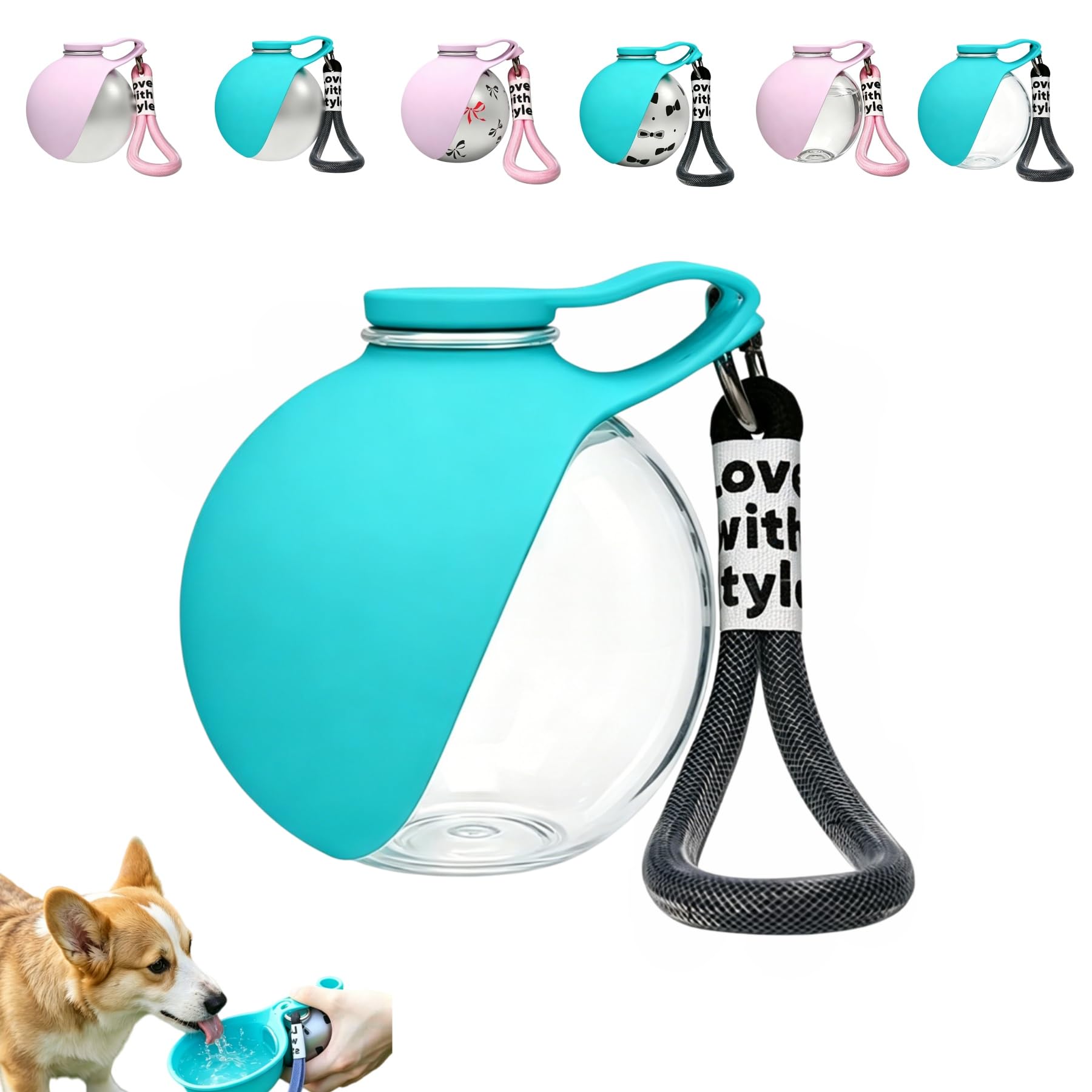 Wisfancy Stainless Steel Dog Water Bottle for Walking, 285ML Portable Dog Water Bottle, Dog Travel Water Bottle with Bowl for Small Dogs, Cats, Travel and Camping (Transparent-Blue) — image 1