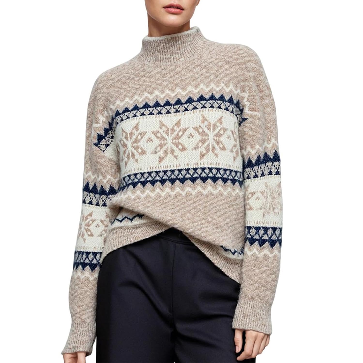 Ugly Christmas Sweater for Women Fair Isle Tree Knit Crewneck Long Sleeve Pullover Nordic Holiday Sweaters