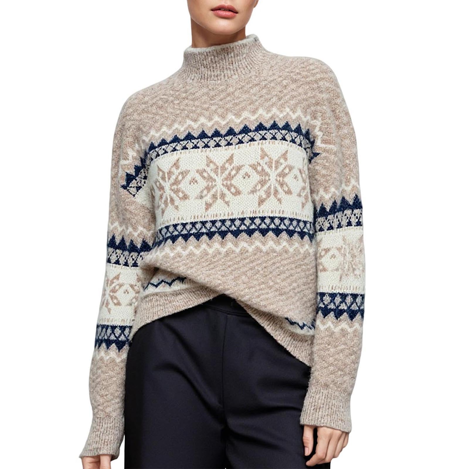 Ugly Christmas Sweater for Women Fair Isle Tree Knit Crewneck Long Sleeve Pullover Nordic Holiday Sweaters
