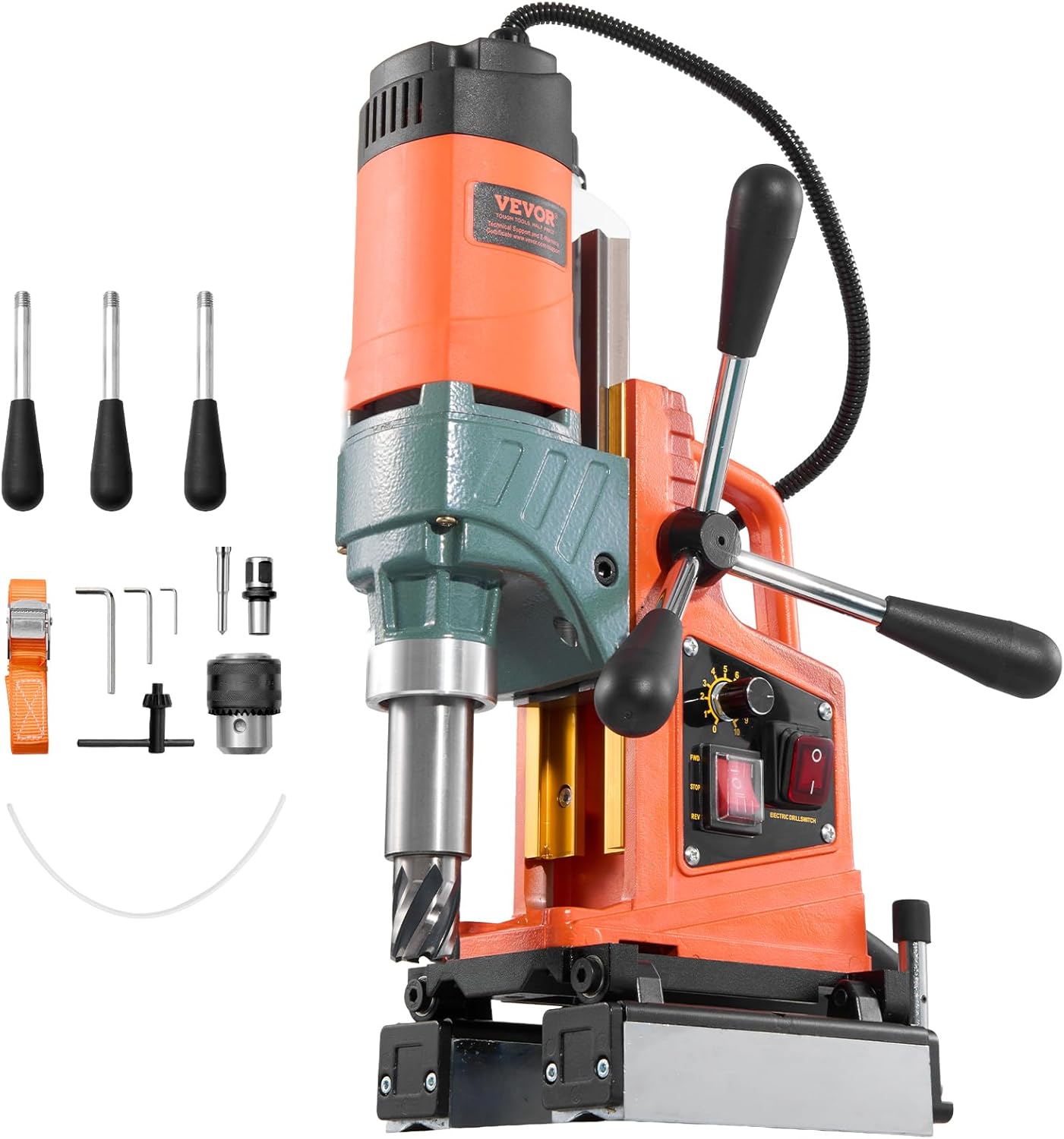 VEVOR Magnetic Drill Press, 1400 W, 2 inch Boring Diameter, 0-750 RPM Speed, Reversible Direction, Mag Drill Press for Metal Surface, Electric Drilling Machine for Industrial and Home Improvement