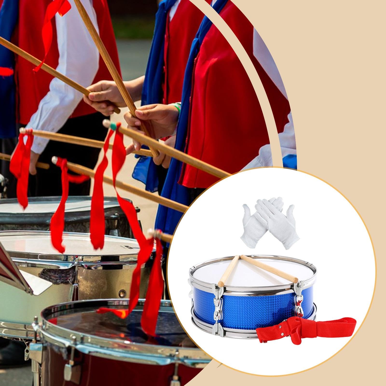 Caja Redoblante Set Percusión Práctica con Guantes Baquetas Correa Acero Inoxidable Matices Plenos Adecuado para Estudiantes Principiantes Niños Adult, Azul