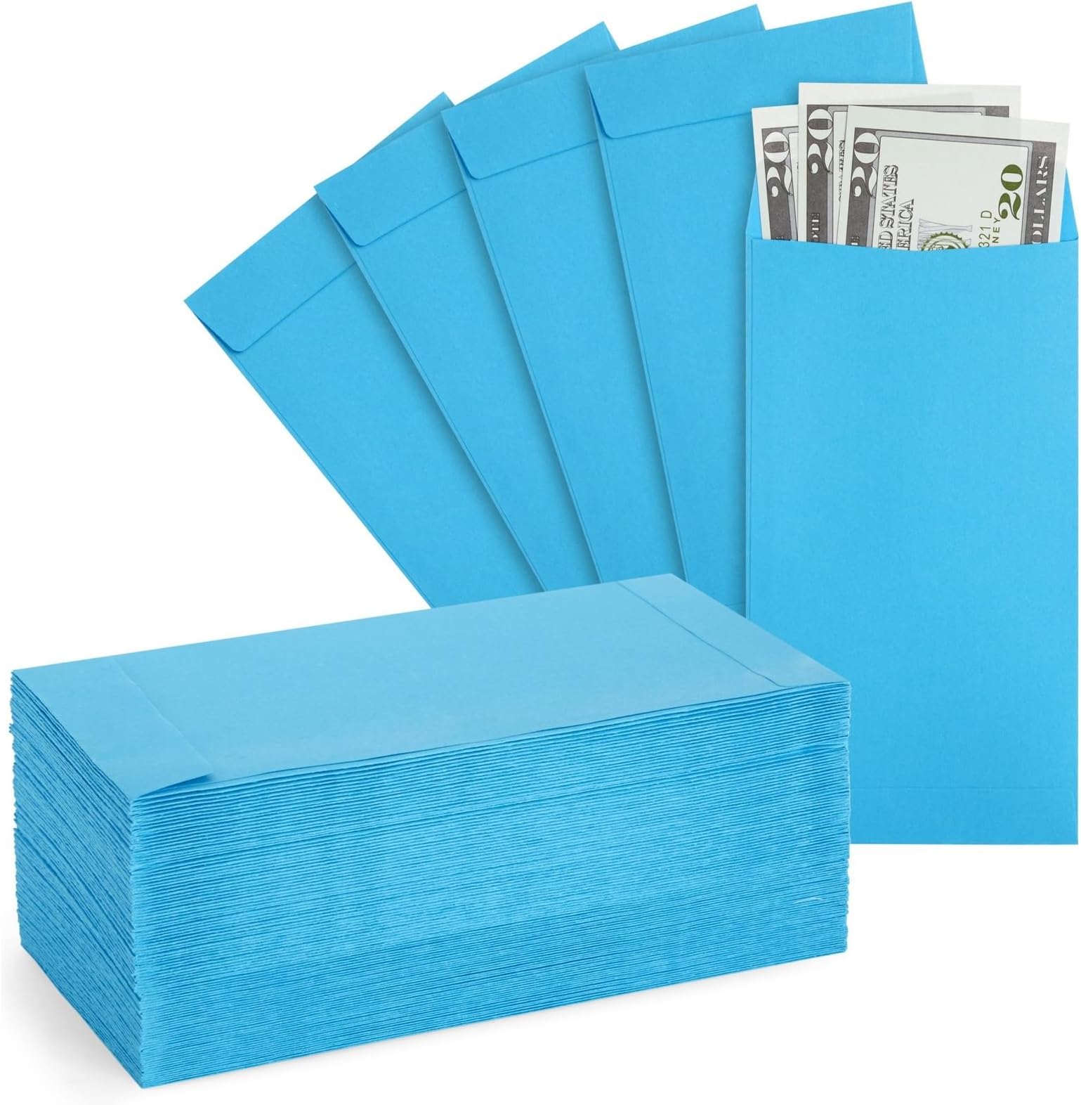 Okuna Outpost Money Saving Envelopes for Cash, Blue Kraft Paper (3.5 x 6.5 In, 100 Pack)