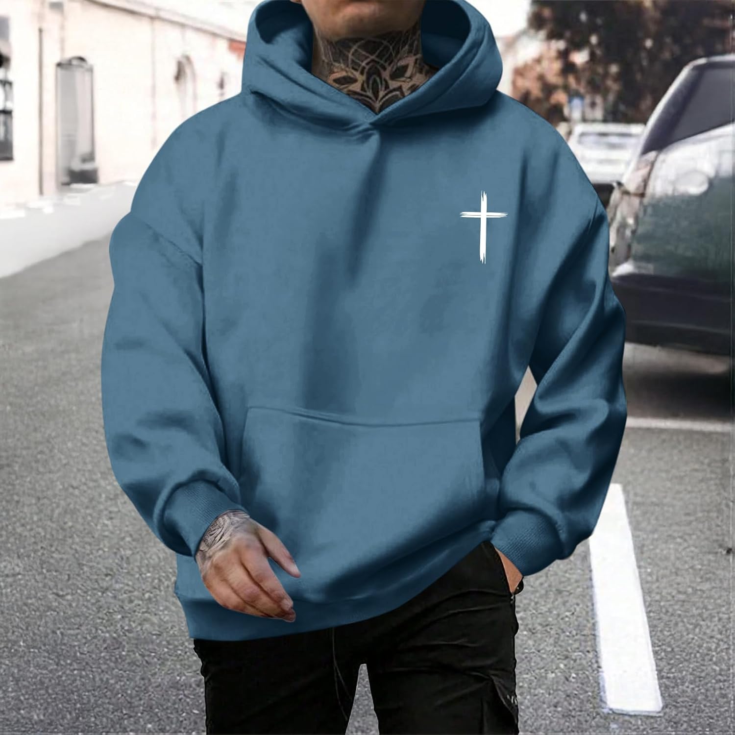 Tuislay Mens I Can Do All Things Through Christ Hoodies Christian Jesus Hoodie Religious Cross Sweatshirt Faith Pullover Tops