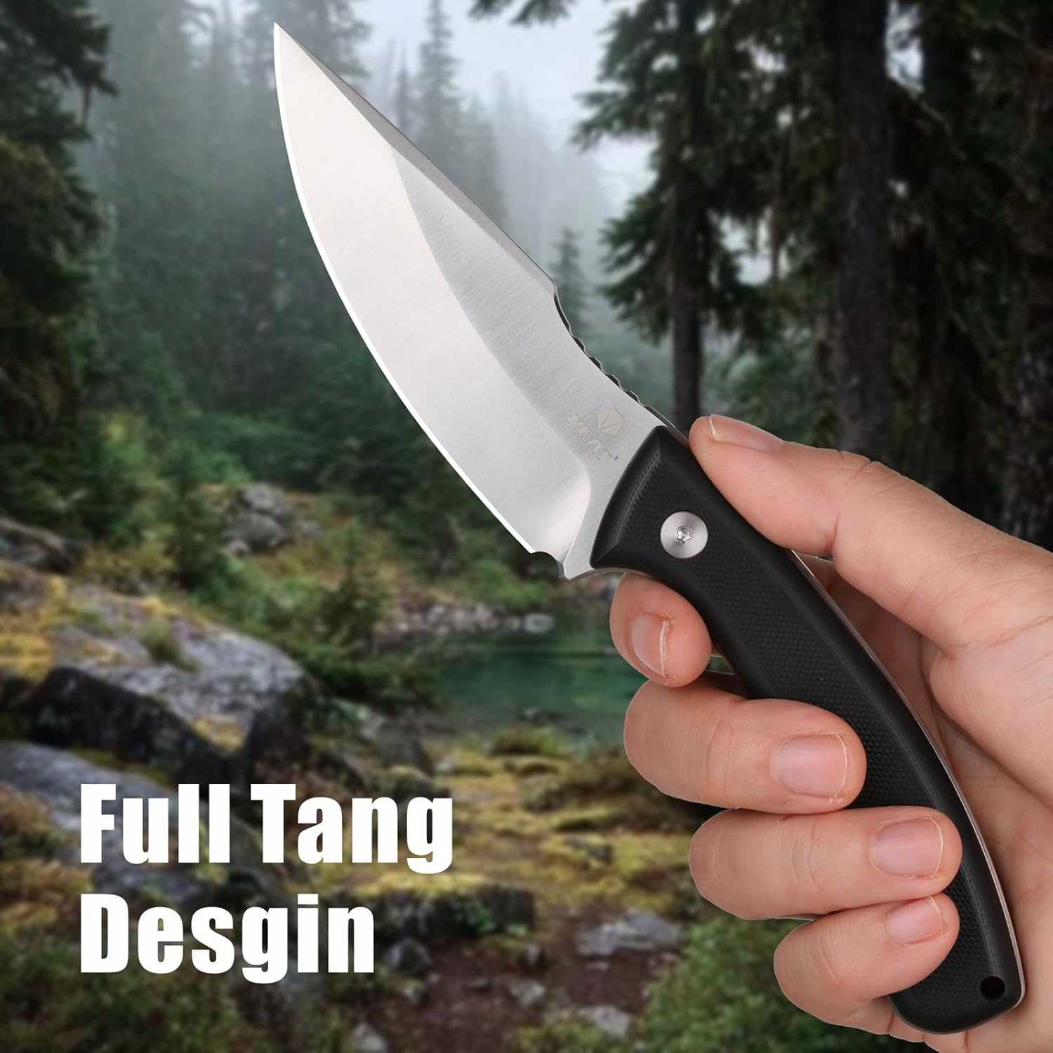 REAT Fixed Blade Knife with Kydex Sheath, 3.5" D2 Steel Blade with Full Tang Design,Ergonomic G10 Handle,EDC Sharp Hunting Knife for Camping,Survival,Bushcraft,Hiking,Gifts for Men,Women