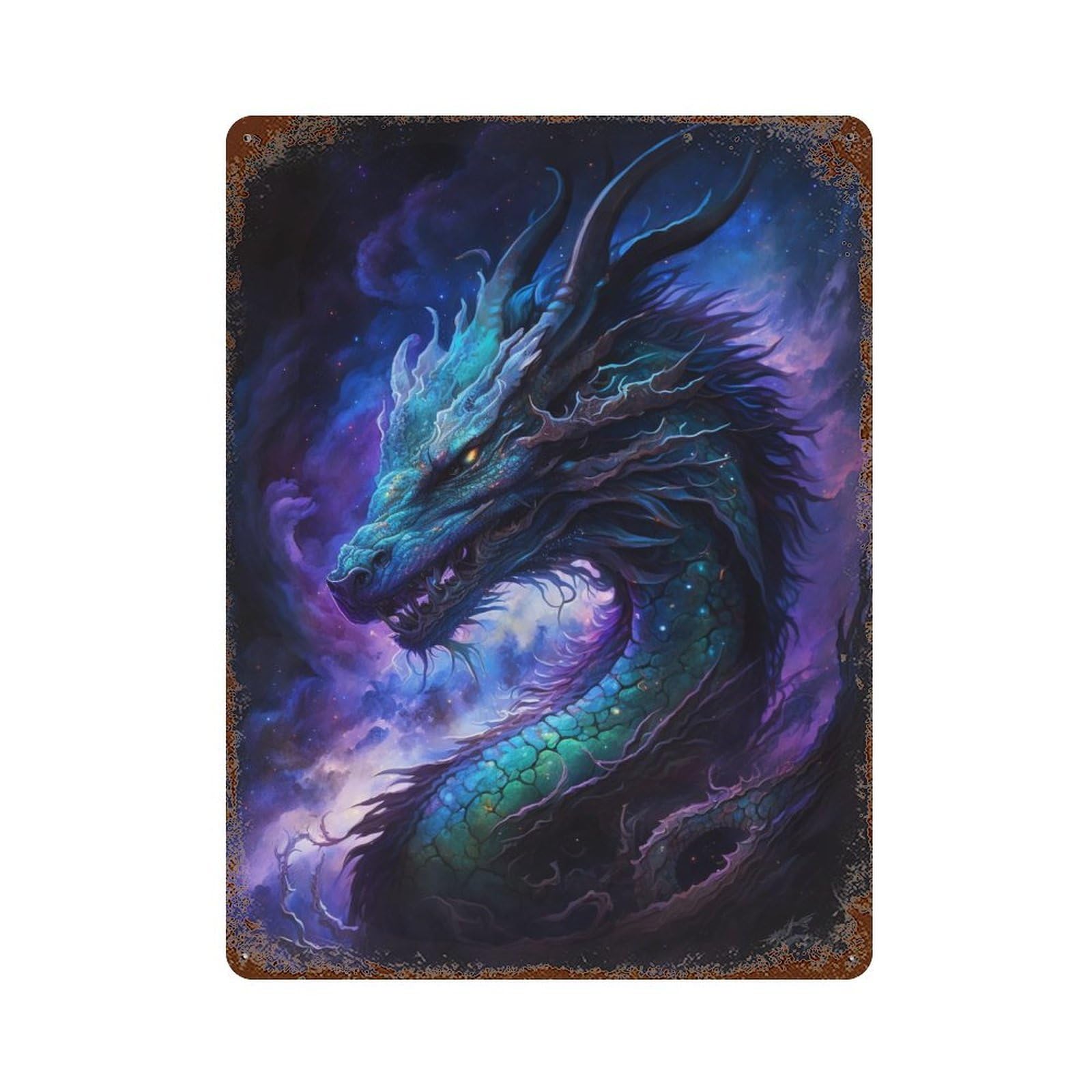 Vintage Rust Metal Sign Fantasy Dragon Art Print 15.7"x11.8", Old School Wall Decor for Office, Studio And Wall Decor