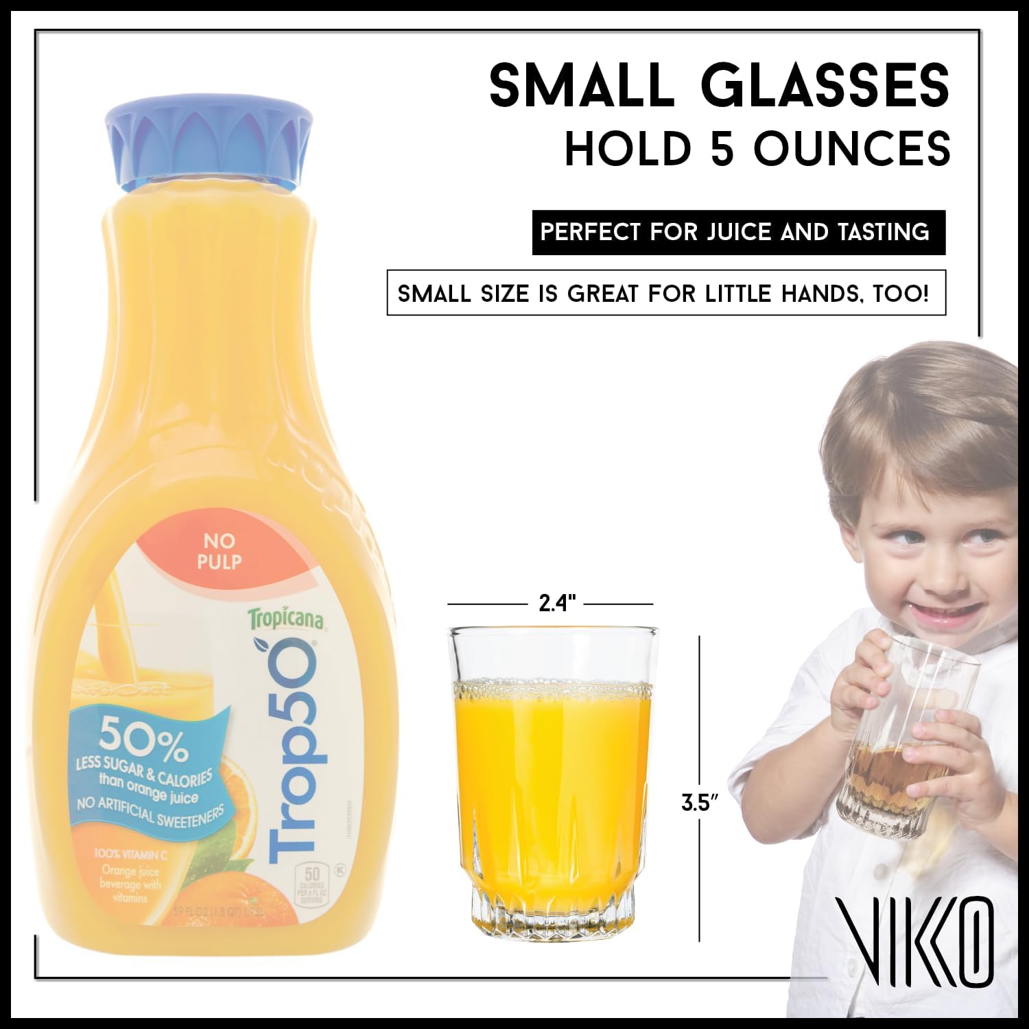 Vikko Vasos de jugo de 5 onzas: vasos de base pesada para beber zumo de naranja, agua, etc. Taza perfecta para niños, degustación y porciones pequeñas, juego de 6 vasos de cristal transparente