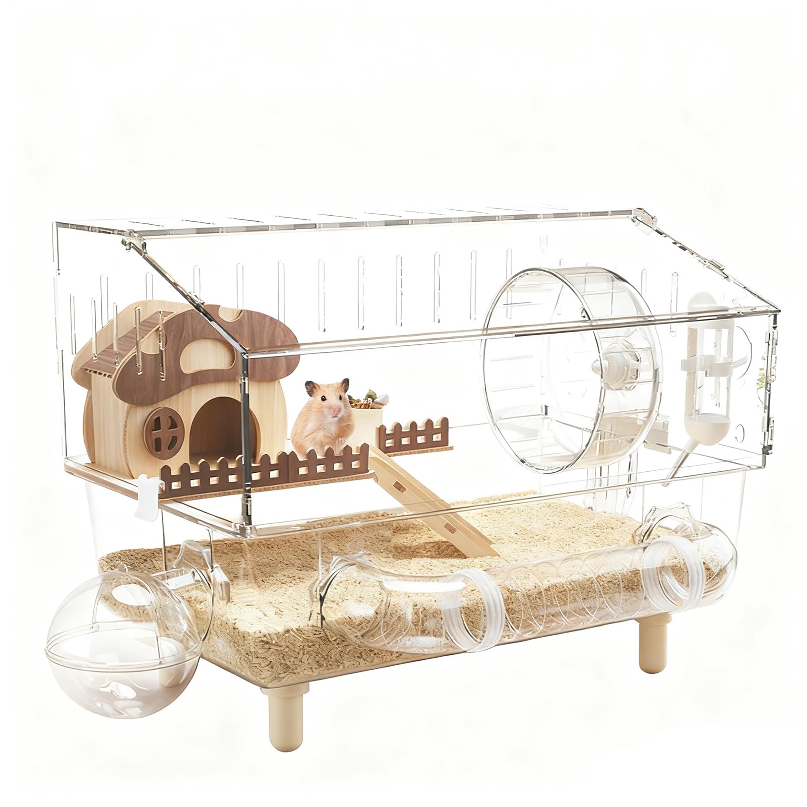 Cages pour hamsters en acrylique avec bol intérieur et double couche d'exercice