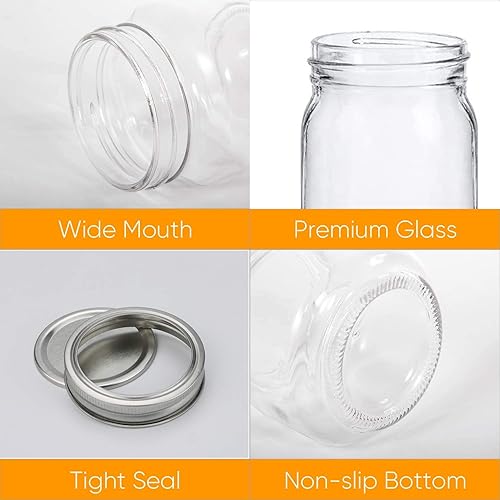 Miniatura 3 de Accguan Tarros Mason de 12 oz 11.8 fl oz con tapas herméticas, tarro de vidrio con tapas regulares, tarro de vidrio transparente ideal para