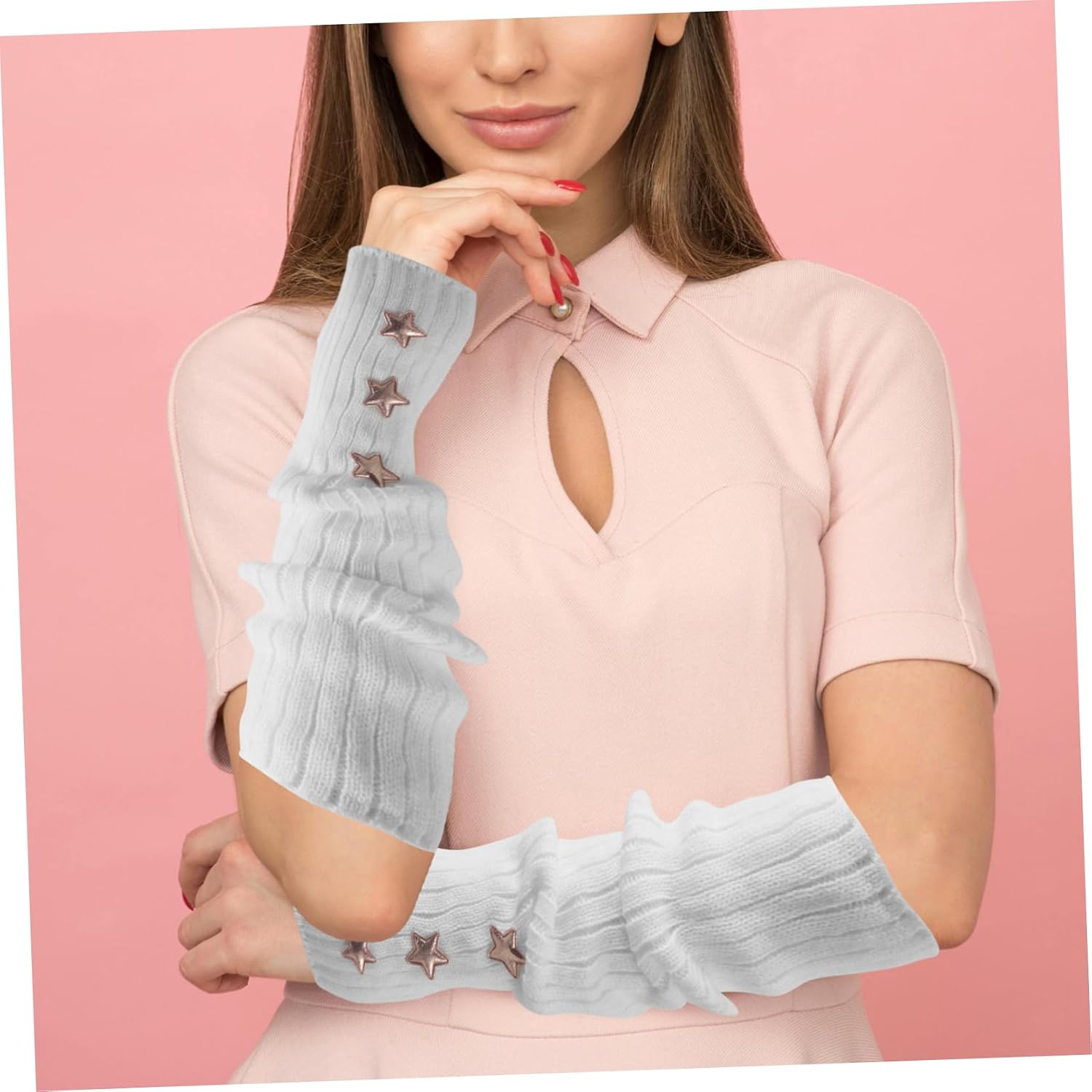 BESPORTBLE 1Pair Cute Lolita Fingerless Arm Sleeves for Women Kawaii Knitted Hand Warmers Fashionable Accessories Sweet and Stylish Design for Removable and Versatile Arm Covers