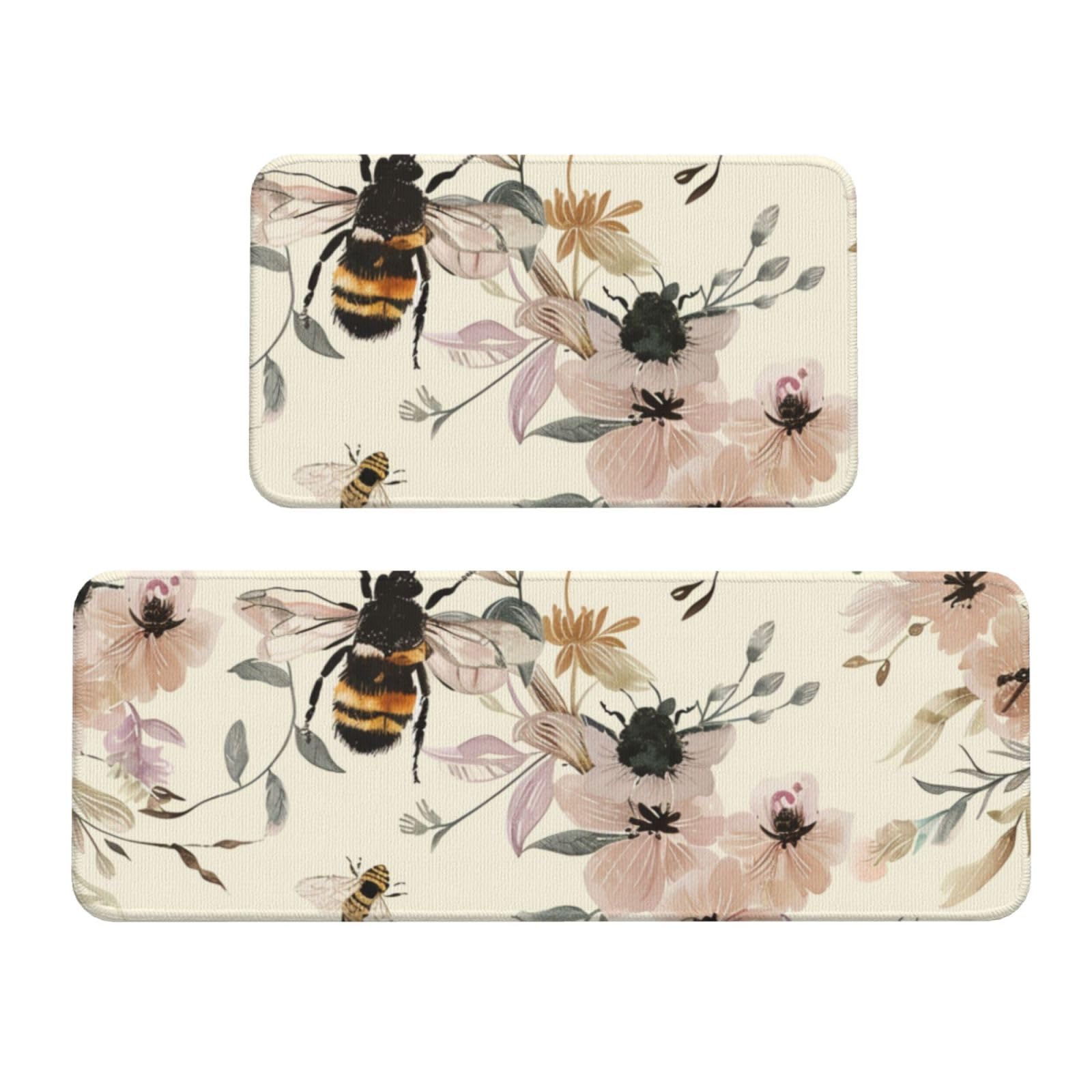 Tapetes de cocina antideslizantes y lavables con estampado floral de abejas