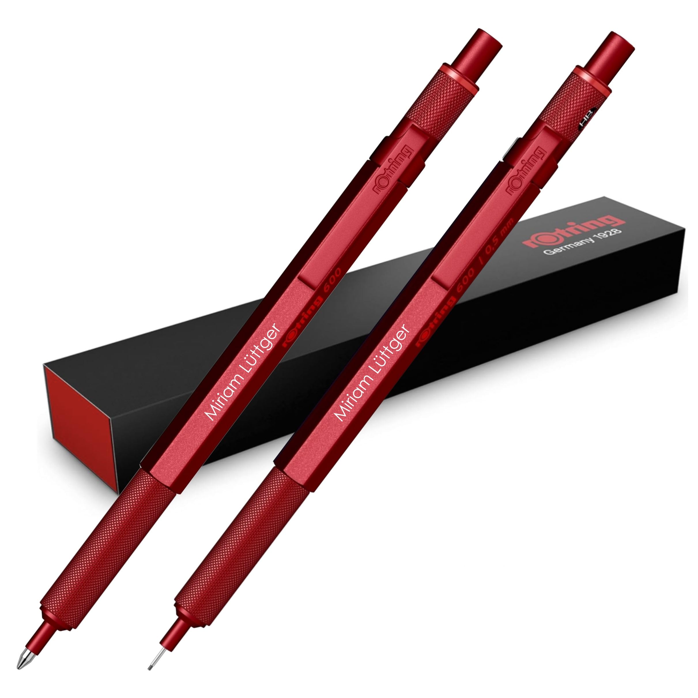 rOtring Set di 600 penne a sfera e portamine meccaniche con incisione, set di scrittura in metallo di alta qualità, regalo per ufficio, studio e tecnica (rosso)