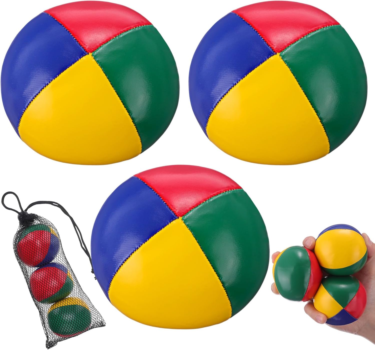 Soulchen Set of 3 PU Juggling Balls, 2.48 in 3.9 oz Bean Bag Juggling Kit with Mesh Storage Bag Circus Carnival Toys Gift for Beginners Kids Teens Adults Professional, Coordination and Skill Training