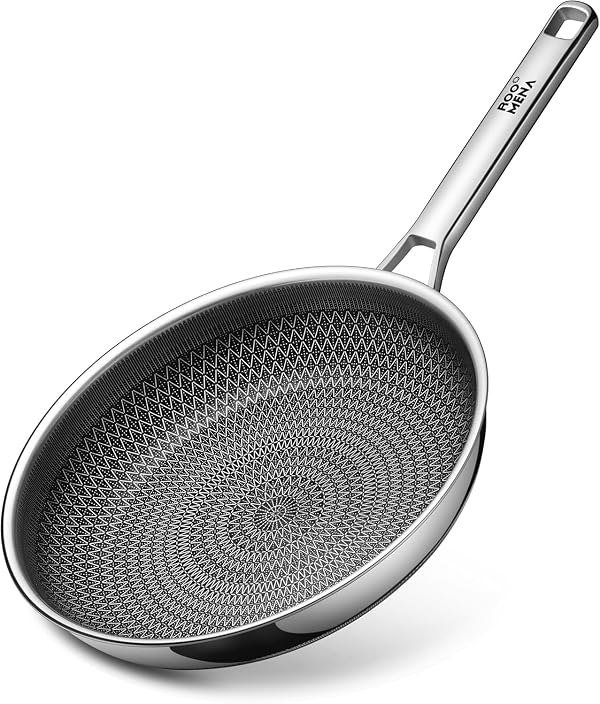 Non Stick Frying Pans Hybrid Ceramic, 12 Inch Tri-Ply Stainless Steel Skillet, Non-Toxic, PFAS/PFOA/PTFE Free, Metal Utensil Safe, Dishwasher & Oven Safe, Induction Compatible,Upgraded Version by Roomena - Used condition - US$63.64