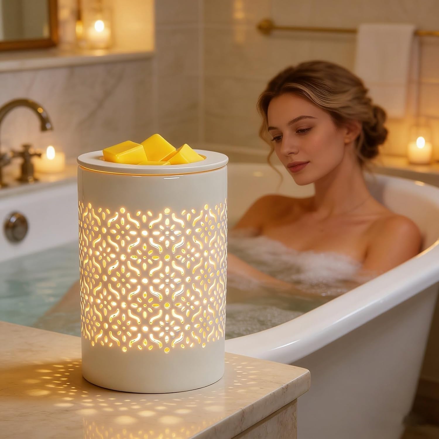 Dialan's Wax Melt Warmer Ceramic Electric Candle Warmer Lamp for Scented Melts Wax Burner Fragrance Wax Melter for Home Office Bedroom Decor Gift for Mom Women - Flower Pattern