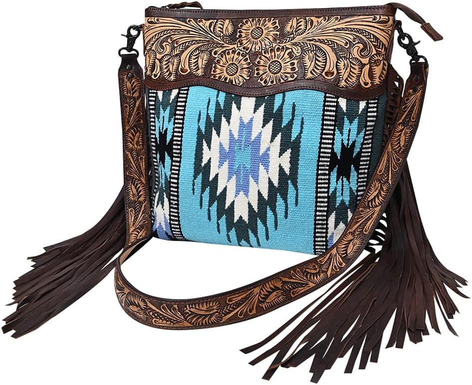 American Darling Signature Crossbody Hand Tooled Upcycled Wool Genuine Leather Women Bag Western Handbag Purse | for Cute