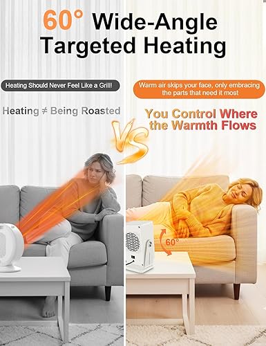 Miniatura 5 de Calentadores de espacio portátiles para uso en interiores, calentador de escritorio con calentamiento rápido PTC 2s de 900 W, diseño de ángulo