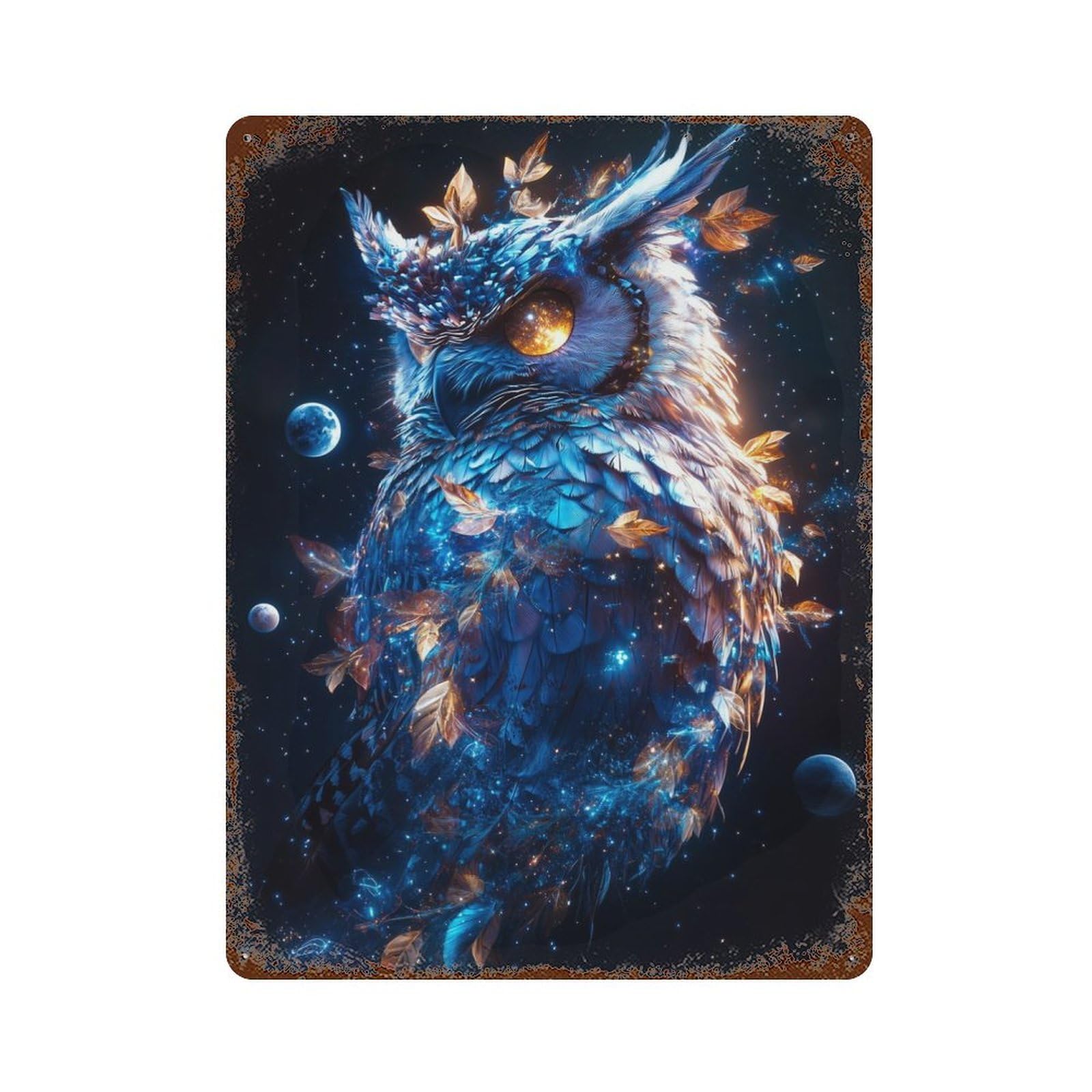 Rust Effect Cosmic Wonder Owl Retro Metal Sign 15.7"x11.8", Farmhouse Wall Decor for Living Room, Hallway And Home Decor