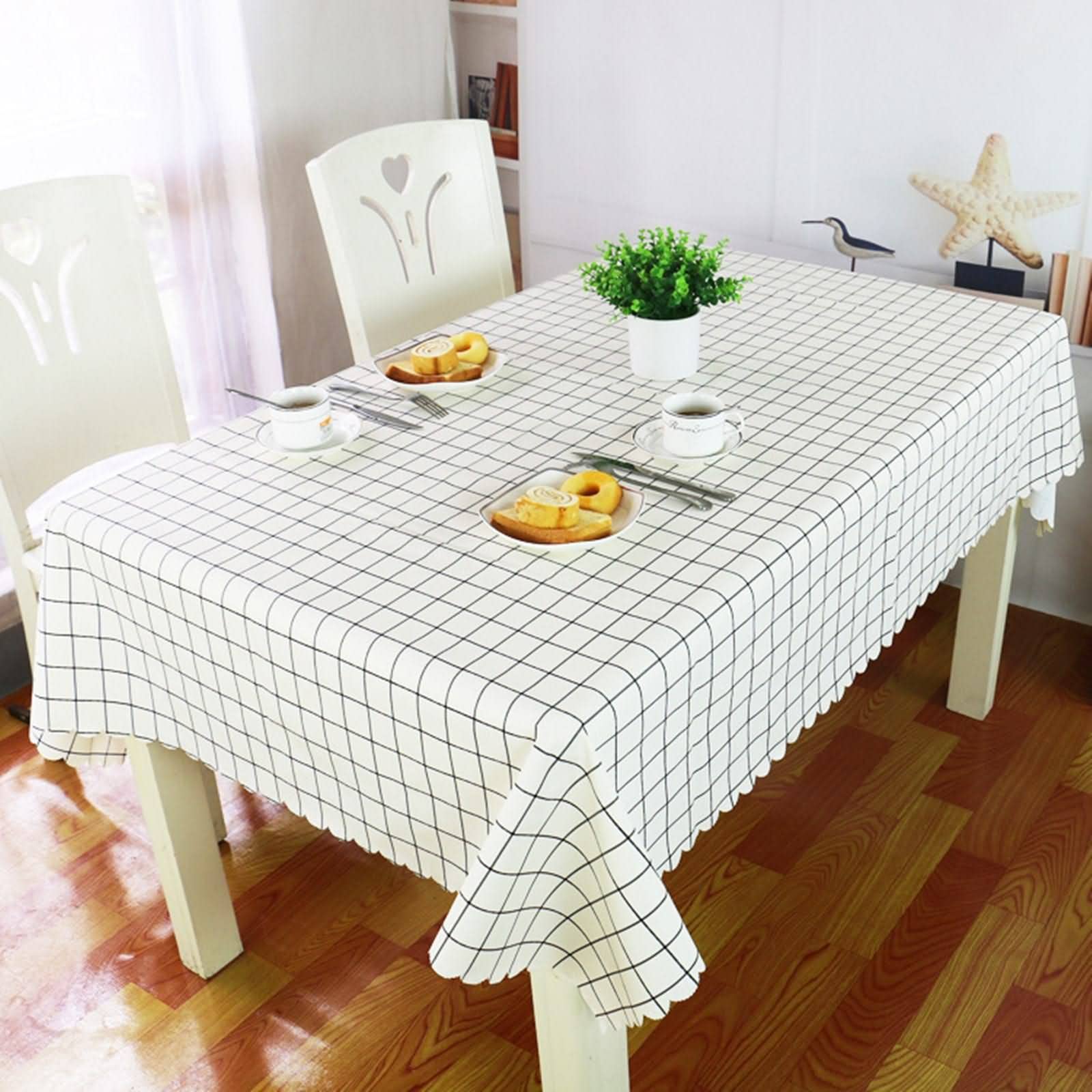 Linge De Table Italienne Nappe Coton Lin Motif en Treillis Linge Chemin De Table Nappe Lin Imperméable Blanc Décoration De Protection De Table 135X180Cm