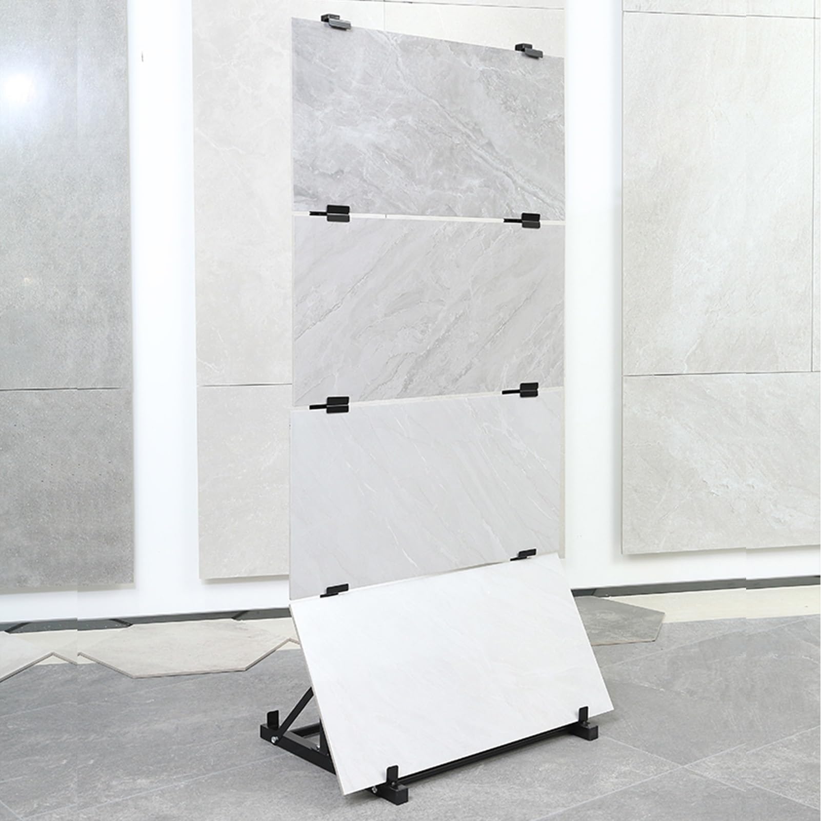 Présentoir de Sol pour Porcelaine, présentoir métallique pour Carreaux, Porte-échantillons de céramique pour magasins de détail, Convient aux salles d'exposition, magasins, supermarchés et e