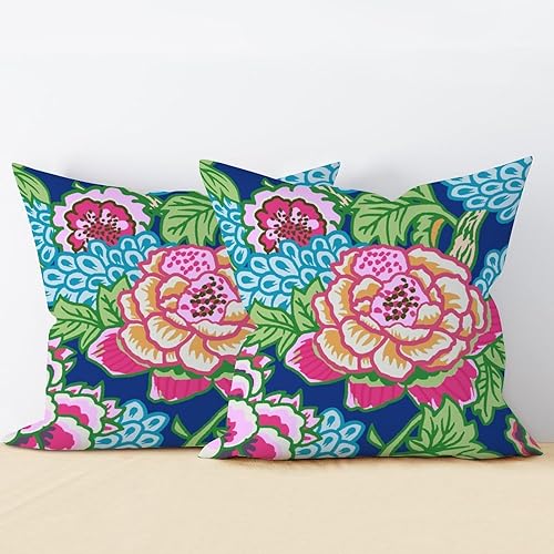 Miniatura 4 de MangGou Juego de 2 fundas de almohada florales brillantes y alegres estilo chinoiserie para el hogar