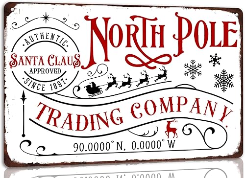 North Pole Workshop - Letrero de metal para Navidad, póster retro vintage para cocina, cafetería, bar, hogar, decoración de pared de Navidad, arte