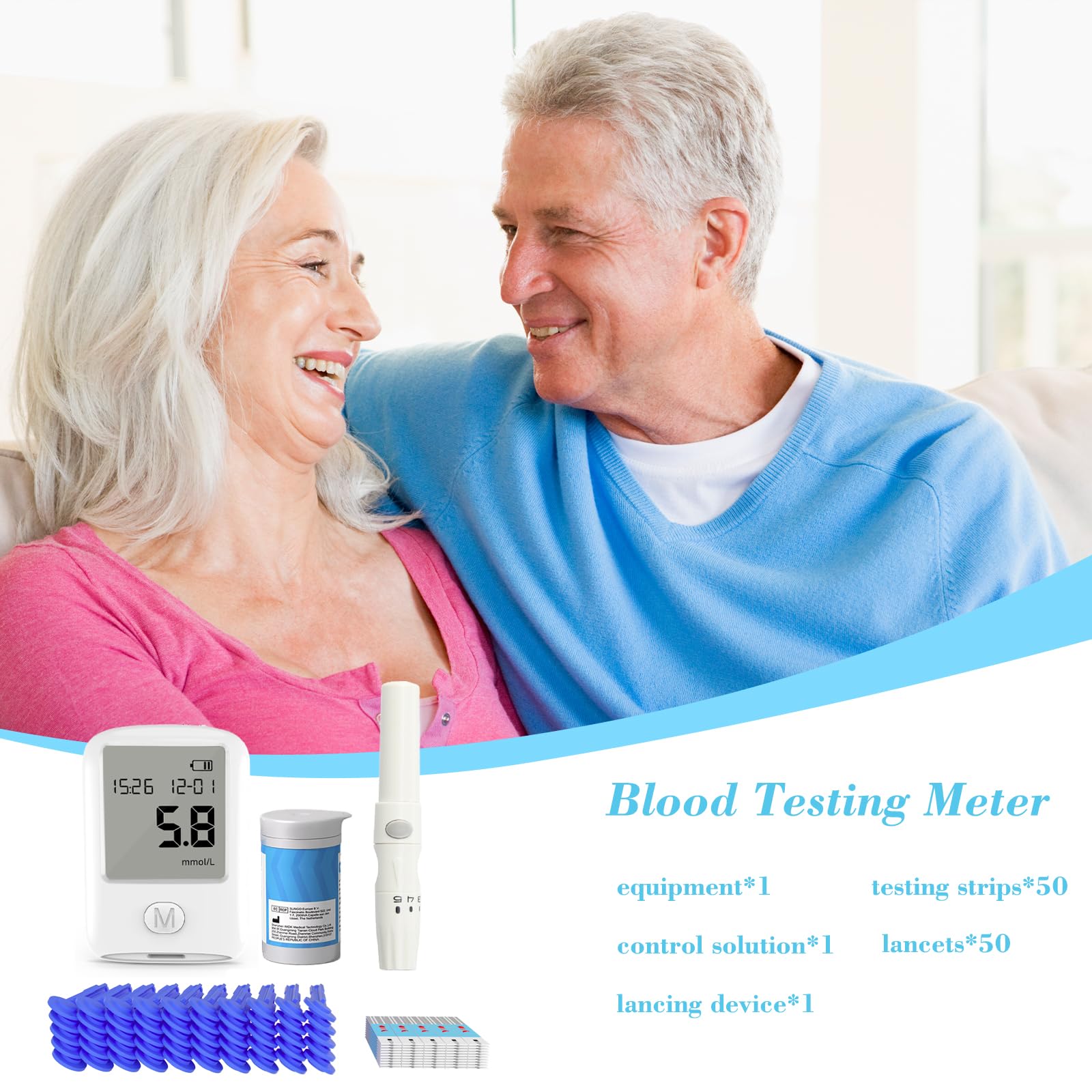 BLOOD TESTING METER | 50 Lancets and 50 Strips, 6s Home Testing Kit Safe for Kids and Adults — view 5