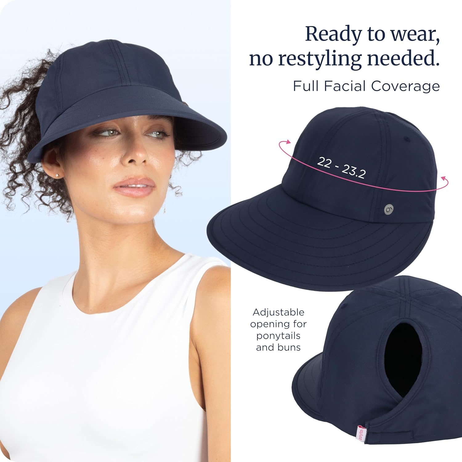 Ponyflo Sunblocker Wide Brim Hat, Patented Women’s Ponytail Sun Hat for Adults, UPF 50 Sun Protection