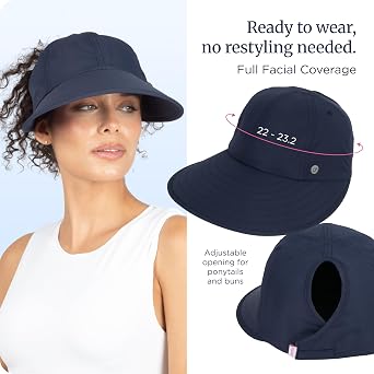 Ponyflo Womens Sunblocker UPF 50 Wide Brim Ponytail Sun Hat
